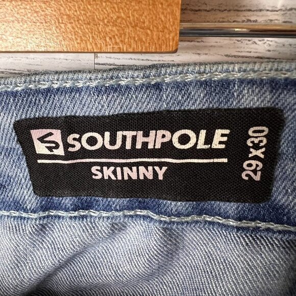 Southpole Jeans Mens Size 29X30 Blue Skinny Paint Splatter Medium Wash Denim - Picture 2 of 15